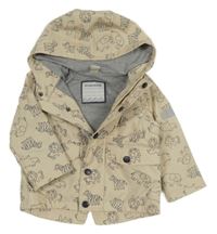 Béžová nepromokavá jarní bunda se zvířátky a kapucí Topomini