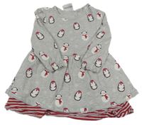 Šedo-pruhované šaty s tučňáky Topomini 