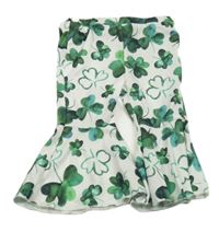 Biele flare nohavice s jetelem