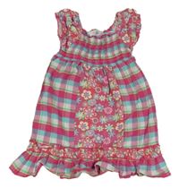 Farebné kockované plátenné šaty s kvietkami Topomini