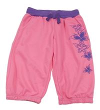 Neónově ružovo-fialové teplákové kraťasy s kvetmi Lewro