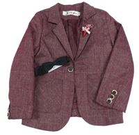 2set - Vínovo-sivé kockované spoločenské sako + čierny motýlok