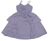 Fialové lehké květované vrstvené šaty s průstřihem New Look