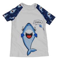 Bielo-tmavomodré UV tričko so žralokmi Shein