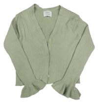 Svetlozelený rebrovaný prepínaci crop sveter Zara