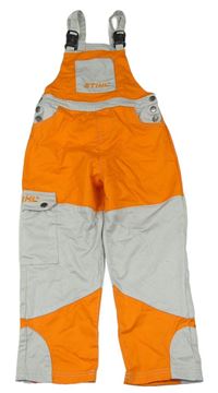 Oranžovo-svetlosivé rifľové pracovní na traké nohavice s vreckom