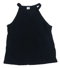 Čierny rebrovaný crop top SHEIN
