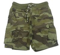 Khaki army cargo plátenné kraťasy s úpletovým pasom George