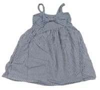 Námořnicky modro-biele pruhované krepové letné šaty s mašlou PRIMARK