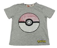 Šedé melírované tričko se znakem pokémonů z flitrů H&M