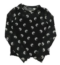 Čierne sieťované crop tričko s jin a jang a všitým topem PRIMARK