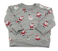 Sivá melírovaná vianočná mikina so Santy a sněhuláčky Topomini