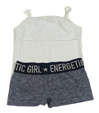 2set - Biela košieľka  s výšivkou + modré nohavičkové nohavičky