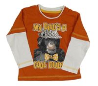 Tmavooranžovo-biele tričko so šimpanzom a nápismi St. Bernard