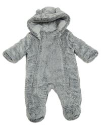 Tmavošedo-biela kožušinová zateplená kombinéza s kapucňou s uškami George