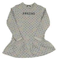 Sivé melírované teplákové šaty s farebnými hviezdičkami a nápisom George