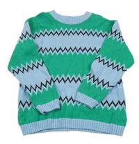 Světlemodro-zeleno-čierny vzorovaný sveter H&M