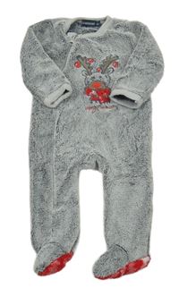 Sivo-biela plyšová kombinéza so sobom in extenso