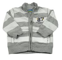 Sivo-biela pruhovaná melírovaná prepínaci mikina s číslom a nápismi Topolino