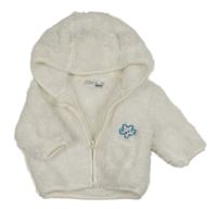 Biela chlpatá bunda s hviezdičkou a kapucňou s uškami Ergee