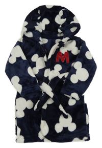 Tmavomodro-biely plyšový župan s Mickey a kapucňou George