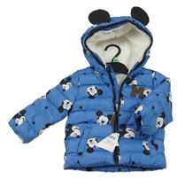 Nové - modrá prošívaná šusťáková zimní bunda s Mickey a kapucí Disney