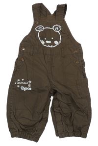 Tmavohnedé plátenné na traké zateplené nohavice s medvedíkom a vreckom Petit Kimbaloo