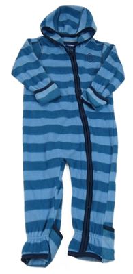 Modro-petrolejová pruhovaná fleecová kombinéza s vločkou a kapucí lupilu