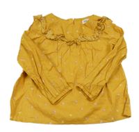 Horčicová blúzka s kvietkami a volánikom H&M