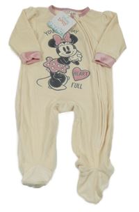 Nové - Vanilkovo-staroružový plyšový overal s Minnie Disney