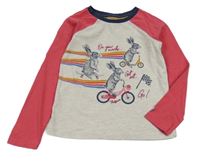 Světlebéžovo-tmavorůžovo/tmavomodré melírované tričko s králíčky FAF FACE