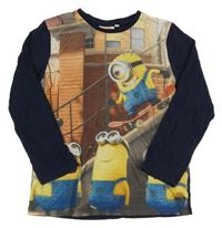 Hnědo-cihlovo-tmavomodré pyžamové triko s Mimoni