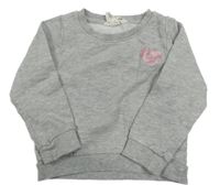 Sivá melírovaná mikina so trblietavým srdiečkom H&M