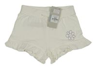 Nové - bílé kraťasy s květem/smajlíkem a mašlí a volánky PRIMARK