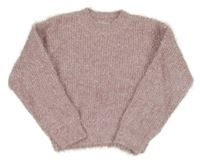 Svetloružový chlpatý rebrovaný crop sveter PRIMARK