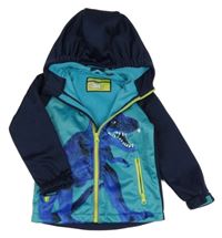 Modrozeleno-tmavomodrá softshellová bunda s dinosaurem a kapucí impidimpi