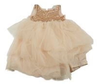 Svetloružové trblietavé tylové slávnostné šaty s flitrami H&M