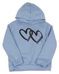 Svetlomodrá tepláková mikina so srdiečkami a kapucňou