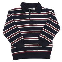 Tmavomodro-bielo-vínová pruhovaná mikina s golierikom H&M