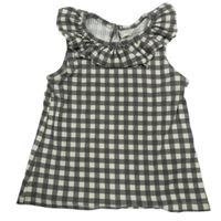 Tmavošedo-smotanový kockovaný top s volánikom H&M