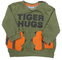 Khaki mikina s nápismi a tygřími tlapami so cute