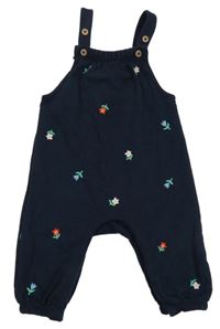 Tmavomodré laclové tepláky s kytičkami M&S