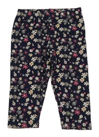Tmavomodré kvietkovane capri legíny Topolino