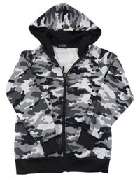 Černo-bílá army propínací teplá mikina s kapucí