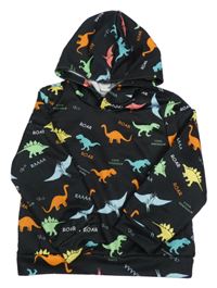 Čierna mikina s dinosaurami a kapucňou SHEIN