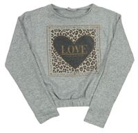Sivé melírované úpletové crop tričko s potlačou s leopardím vzorom Matalan