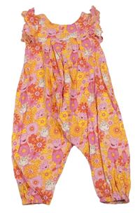 Růžovo-oranžové plátěné laclové buggy kalhoty Prasátko Peppa Next