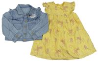 2set- žluté plátěné šaty se srnkami + Světlemodrá lehká crop bunda riflového vzhledu George