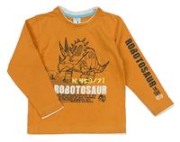 Oranžové tričko s dinosaurom a nápisom C&A