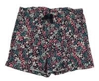 Tmavomodré kvetované bavlnené kraťasy H&M